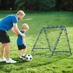 PURE Double Sided Football Rebounder Net, Football Rebound Goal with Five Adjustable Angles, Blue
