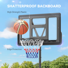 PURE 2.3-3.05m Basketball Hoop and Stand, with Weighted Base, Wheels, Black