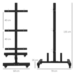 Weight Rack for Olympic Weight Plate, 3 Tier Weight Tree for 2 inch Plates & Bars, Weight Organizer Stand w/ 4 Wheels