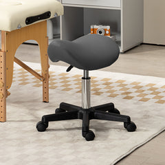 PURE Saddle Stool, PU Leather Adjustable Rolling Salon Chair with Steel Frame for Massage, Spa, Beauty and Tattoo, Grey