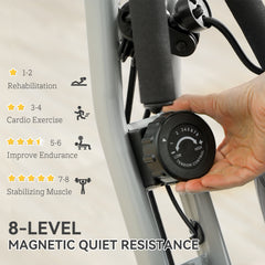 PURE Five-in-one Foldable Exercise Bike, Stationary Bike with Arm Workout Bands, LDC Monitor, Phone Holder, White