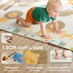 PURE Animal-Themed Baby Plat Mat Double Sided, Foldable, Water-Resistant for Outdoor/Indoor, 177 x 146 x 1.5cm