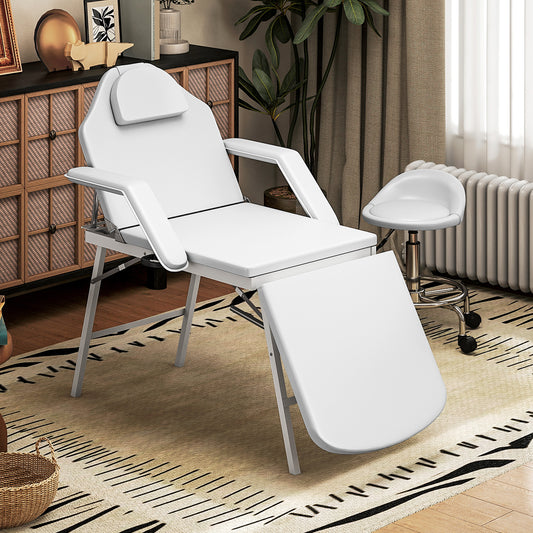 PURE Portable Massage Table, 3 Section Adjustable Beauty Bed, Foldable Massage Bed with Face Hole, Recliner Chair with Removable Headrest and Armrests for Spa, Lash, Tattoo, White