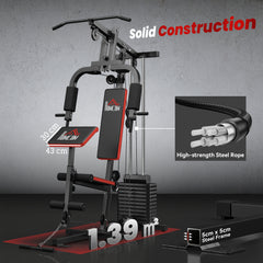 PURE Multigym Station, with 66KG Weight Stack, for Strength Training - Red & Black