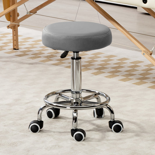 PURE PU Leather Rolling Stool, Height Adjustable Stool Chair with Wheels for Salon, Massage, Spa, Grey