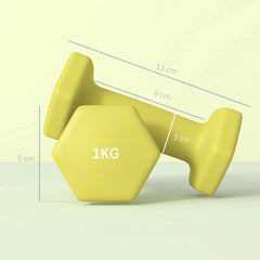 PURE 2 x 1kg Hexagonal Dumbbells Weights Set with Non-Slip Grip for Home Gym Workout, Yellow