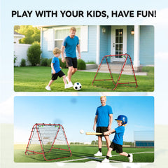 PURE Double Sided Football Rebounder Net, Football Rebound Goal with Five Adjustable Angles, Red