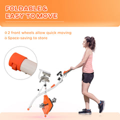 PURE 2-in-1 Folding Exercise Bike with 8-Level Magnetic Resistance, Arm Resistance Band, Pulse Sensor, Orange