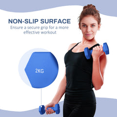 PURE 2 x 2kg Hexagonal Dumbbells Weights Set with Non-Slip Grip for Home Gym Workout, Blue