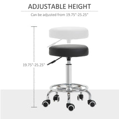 PURE Round Rolling Stool, PU Leather Height Adjustable Stool Chair with Wheels and Swivel Seat for Salon, Massage, Spa, Home Kitchen, Black