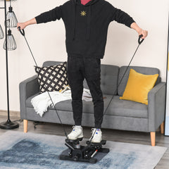 PURE Portable Mini Stepper, Exercise Fitness Machine for Legs Arms Thigh Toner Toning Machine, Stair Steps Workout Training Fitness, w/ Resistance Bands and Floor Mat, Black