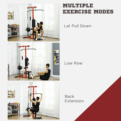 Pull Up Station with Adjustable Seat, Power Tower for Chin up  and Lat Pulldown Exercises, Multi-Function Fitness Equipment with Flip-Up Footplate, for Home Gym, Red