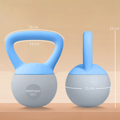 PURE 4KG Soft Kettlebell, Kettlebell with Non-Slip Handle for Home Gym, Weight Lifting, Strength Training, Light Blue/Grey
