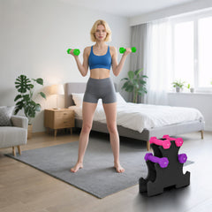 PURE 2 x 1kg, 2 x 2kg, 2 x 3kg Dumbbells Set with Dumbbell Rack, Hand Weights for Home Gym Training