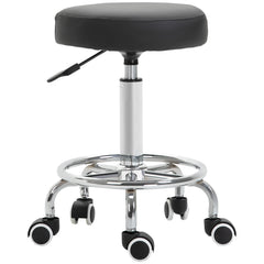 PURE Round Rolling Stool, PU Leather Height Adjustable Stool Chair with Wheels and Swivel Seat for Salon, Massage, Spa, Home Kitchen, Black