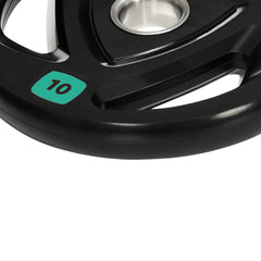 PURE Two 10kg Olympic Weight Plates, Tri-Grip Rubber-Coated Barbell Weights, with 5cm Holes, for Home, Gym, Office