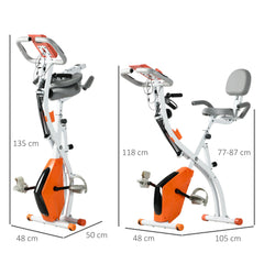 2-in-1 Upright Exercise Bike Stationary Foldable Magnetic Recumbent Cycling with Arm Resistance Bands Orange