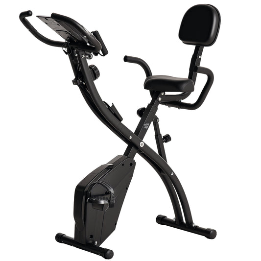 PURE 2-in-1 Folding Exercise Bike with 8-Level Magnetic Resistance, Arm Resistance Band, Pulse Sensor, Black
