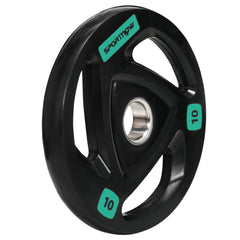 PURE Two 10kg Olympic Weight Plates, Tri-Grip Rubber-Coated Barbell Weights, with 5cm Holes, for Home, Gym, Office