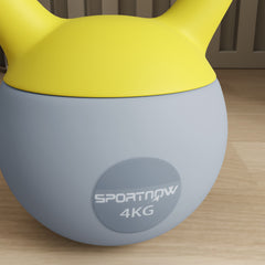 PURE 4KG Soft Kettlebell, Kettle Bell with Non-Slip Handle for Home Gym, Weight Lifting, Strength Training, Yellow/Grey