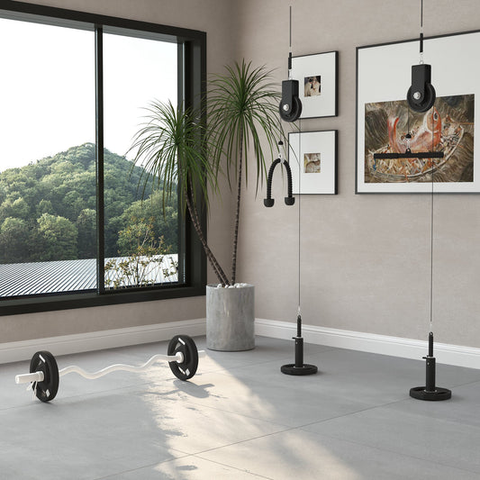 PURE Cable Machine Pulley System with 2 x 5kg Weight Plates, Lat Pull Down System with Loading Weight for Home Gym Biceps Triceps Arm Shoulder Back Training