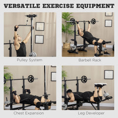 PURE Adjustable Weight Bench with Pulley System, Incline Bench Press Set with Squat Rack, Leg Developer, Butterfly and Weight Storage, for Home Gym Full Body Workout