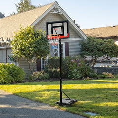 PURE 2.6-3.1m Adjustable Basketball Hoop and Basketball Stand w/ Backboard and Weighted Base, Portable on Wheels, Black