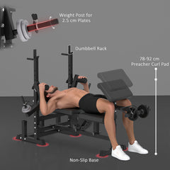 PURE Weight Bench, 6 in 1 Adjustable Bench Press with Leg Extension, Barbell Rack, Preacher Curl Pad, Resistance Band, Multi-Function Home Gym Equipment for Strength Training Weightlifting