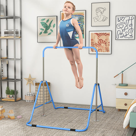 PURE Kids Gymnastic Bar, with Adjustable Height, Foldable Horizontal Bars - Blue