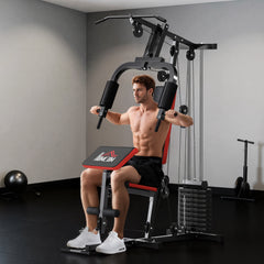 PURE Multigym Station, with 66KG Weight Stack, for Strength Training - Red & Black