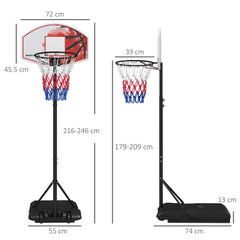 PURE Adjustable Basketball Stand Net System, with Wheels, Enlarged Base, PE, Backboard, 179-209cm