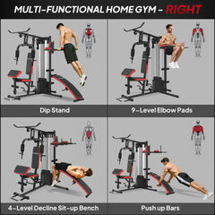 PURE Multi Gym Workout Station, Weight Machine with 65kg Weight Stack, Sit Up Bench, Push Up Stand, Dip Station