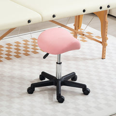 PURE Saddle Stool, PU Leather Adjustable Rolling Salon Chair with Steel Frame for Massage, Spa, Beauty and Tattoo, Pink
