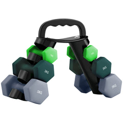 PURE Dumbbells Set with Storage Rack, 2 x 1kg, 2 x 3kg, 2 x 5kg, Green
