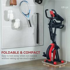 PURE Five-in-one Foldable Exercise Bike, Stationary Bike with Arm Workout Bands, LDC Monitor, Phone Holder, Red