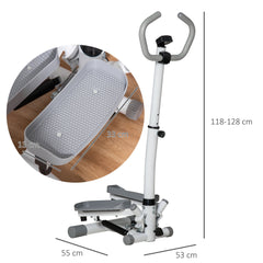 Adjustable Twist Stepper Aerobic Ab Exercise Fitness Step Machine, LCD Screen, Height Adjust Handlebars for Home Gym, White and Grey