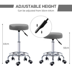 PURE PU Leather Rolling Stool, Height Adjustable Stool Chair with Wheels for Salon, Massage, Spa, Grey