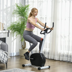 PURE Quiet Exercise Bike with 8-Level Magnetic Resistance and Heart Rate Sensor, for Home Gym, White and black