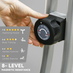 PURE Folding and Quiet Exercise Bike with 8-Level Magnetic Resistance and Heart Rate Sensor, for Home Gym, Black and Grey