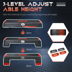 PURE Aerobic Step, 10cm, 15cm & 20cm Height Adjustable Exercise Stepper for Exercise Workout, Nonslip Step Board Great for Home & Office, Grey and Red