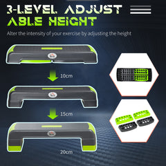 Aerobic Step with 3-Level Adjustable Heights for Home, Office Exercise, Grey and Green