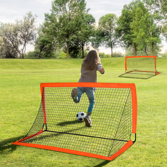 PURE Set of 2 Football Goal Net 6 x 3 ft Foldable Outdoor Sport Training Teens Adults Football with Carrying Bag Orange