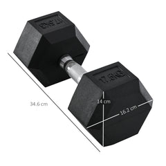 PURE 2x17.5kg Rubber Hex Dumbbell Portable Hand Weights Dumbbell Home Gym Workout Fitness Hand Dumbbell