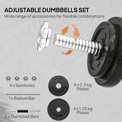 PURE 2-in-1 Adjustable Dumbbells Set, 20kg Weights Dumbbells Set with Non-Slip Grip for Strength Training, Weight Lifting, Bodybuilding, Home Gym Workout Equipment for Men & Women