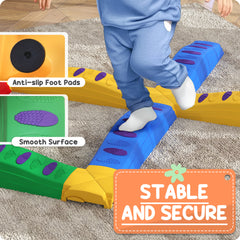 PURE 12-Piece Kids Balance Beam Stepping Stones, with Non-Slip Foot Pads, Multicoloured