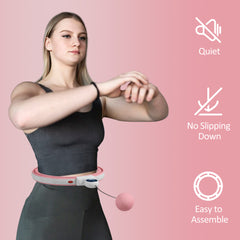 PURE Smart Weighted Hula Hoop, Massage Hula Ring w/ 16 Detachable Knots, 360° Auto-Rotating Ball, Digital Counter, Pink