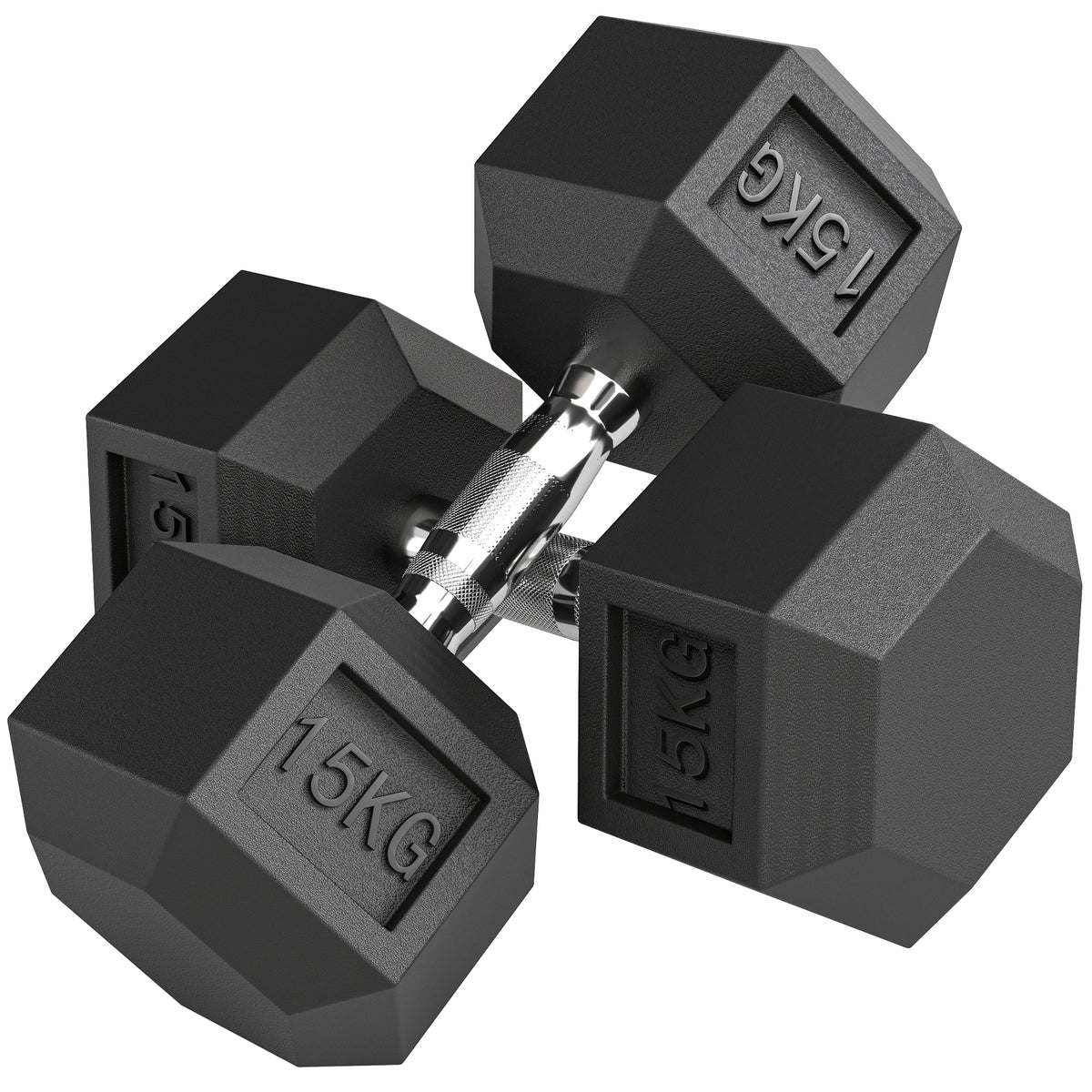 PURE 2x15KG Rubber Hex Dumbbell Portable Hand Weights Dumbbell Home Gym