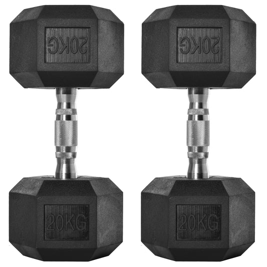 PURE 2x20kg Rubber Hex Dumbbell Portable Hand Weights Dumbbell Home Gym Workout Fitness Hand Dumbbell