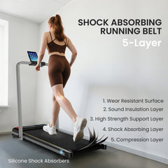 PURE Folding Walking Treadmill, Under Desk Walking Pad with Incline, Silver Tone