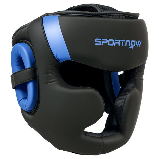 PURE Boxing Headguard w/ Adjustable Strap for Sparring, Kickboxing, MMA, Blue/Black